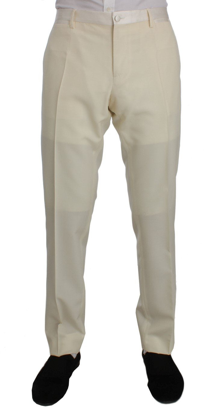 Cream White Wool Silk Slim Fit 3 Piece Suit