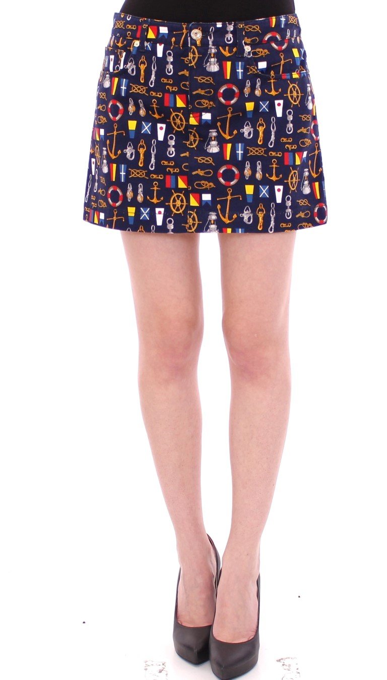 Blue Cotton Sea Motive Waist Skirt