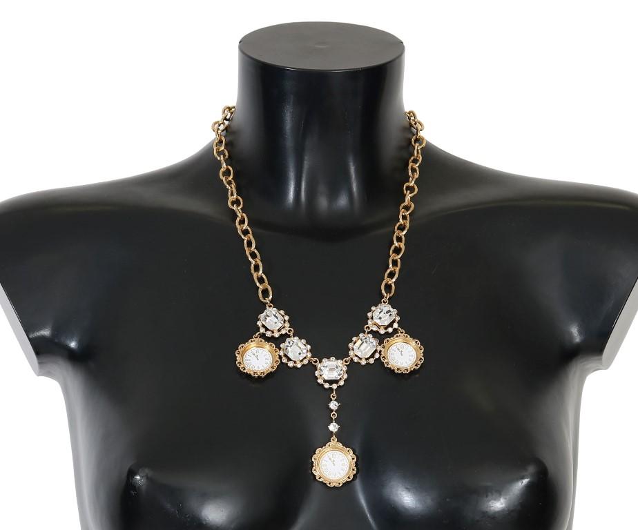 Gold Brass Watch Crystal SICILY Charms Necklace