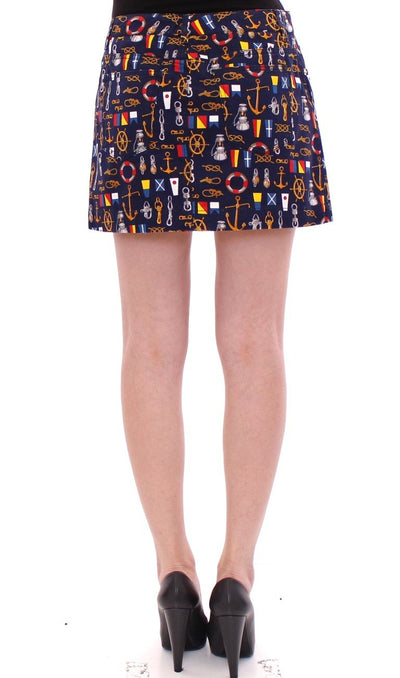 Blue Cotton Sea Motive Waist Skirt