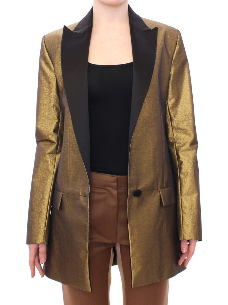 Black Gold Silk Coat Jacket Long Blazer