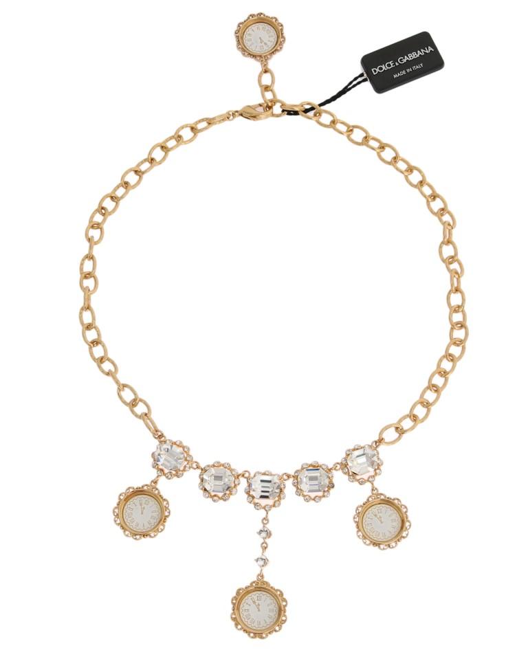 Gold Brass Watch Crystal SICILY Charms Necklace