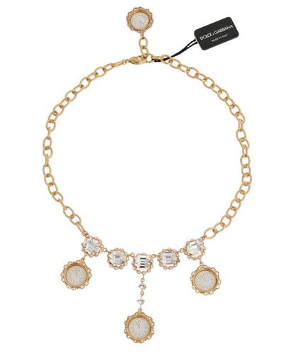 Gold Brass Watch Crystal SICILY Charms Necklace