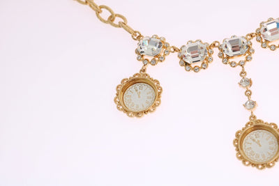 Gold Brass Watch Crystal SICILY Charms Necklace