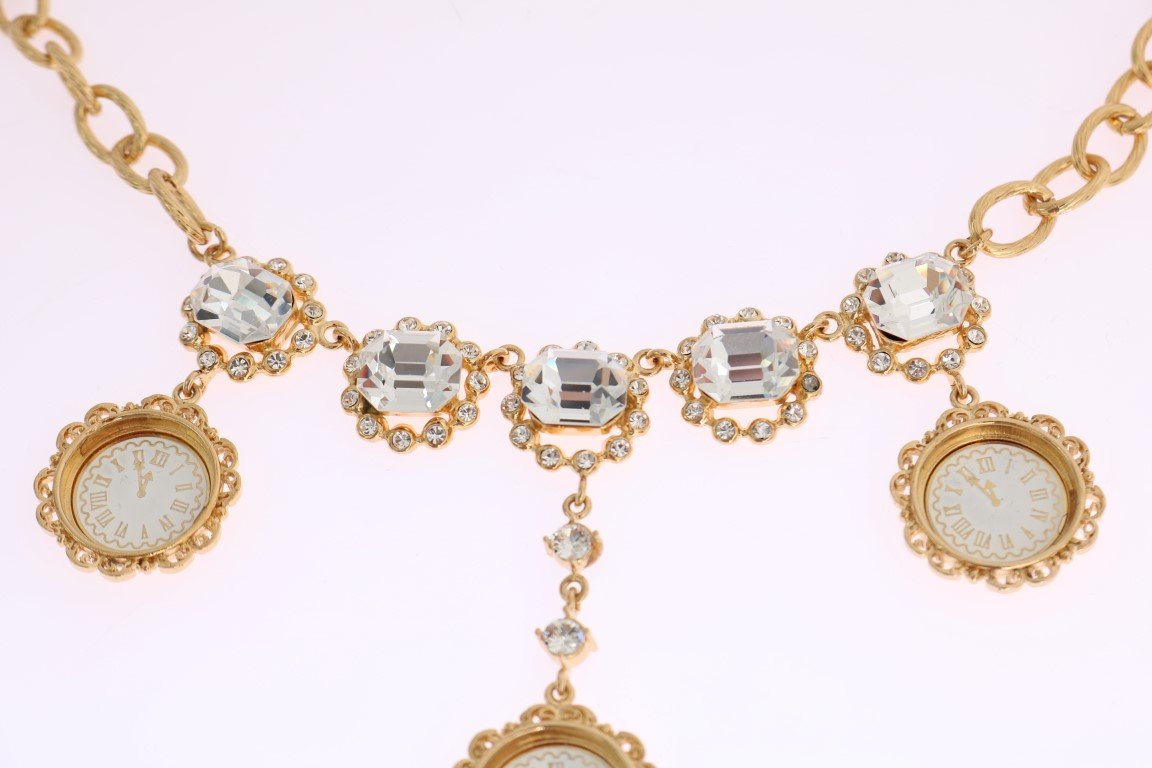 Gold Brass Watch Crystal SICILY Charms Necklace