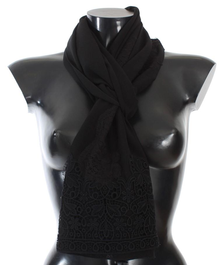 Black Silk Cotton Floral Scarf