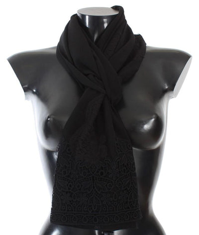 Black Silk Cotton Floral Scarf