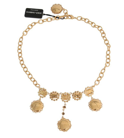 Gold Brass Watch Crystal SICILY Charms Necklace