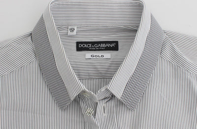 White Blue Striped Cotton Slim GOLD Shirt