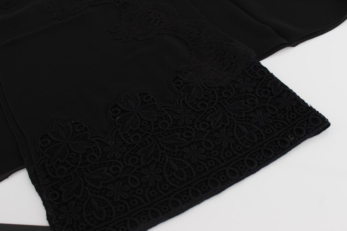 Black Silk Cotton Floral Scarf