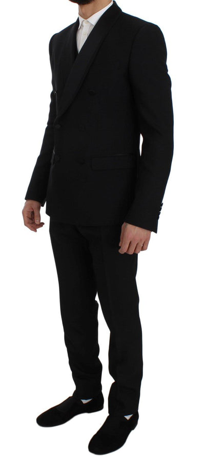 Black Wool Silk Slim Fit 3 Piece Suit