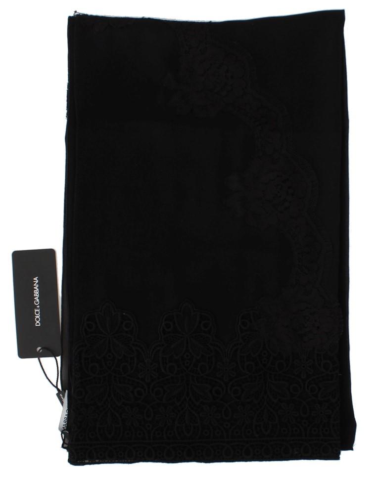 Black Silk Cotton Floral Scarf