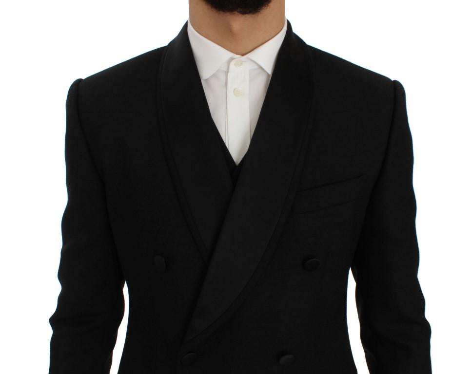 Black Wool Silk Slim Fit 3 Piece Suit