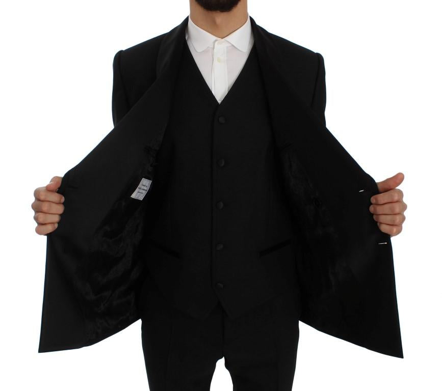 Black Wool Silk Slim Fit 3 Piece Suit