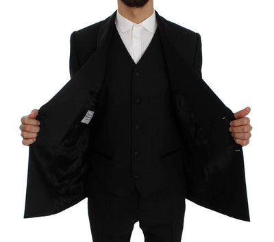 Black Wool Silk Slim Fit 3 Piece Suit