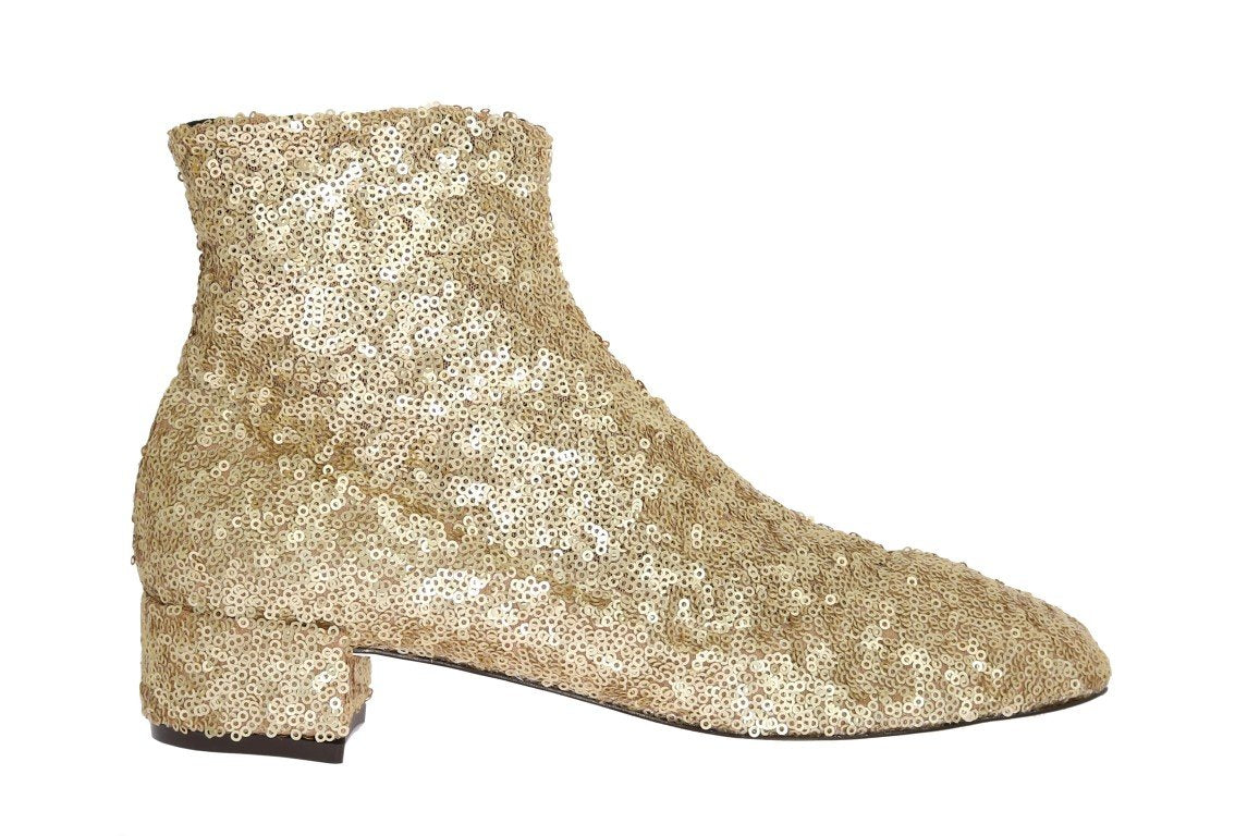 Gold Sequined Leather Ankle Boots