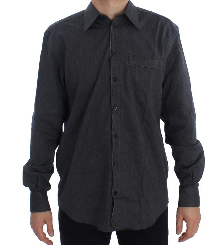 Gray Casual Cotton Blend Shirt