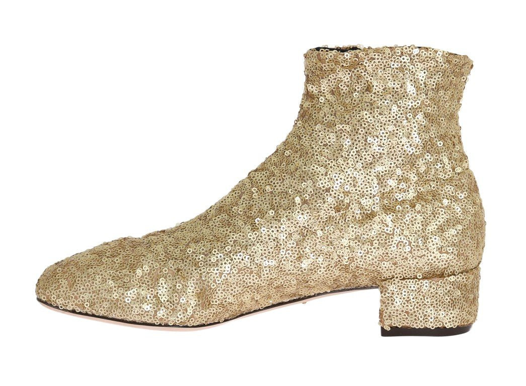 Gold Sequined Leather Ankle Boots