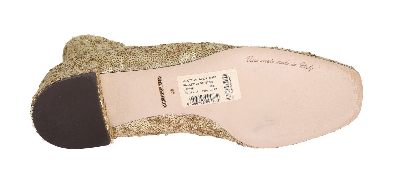 Gold Sequined Leather Ankle Boots