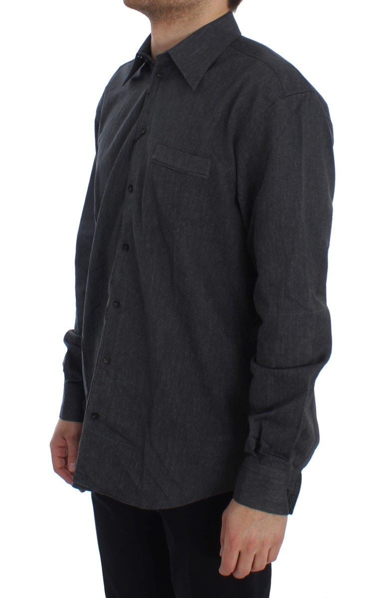 Gray Casual Cotton Blend Shirt