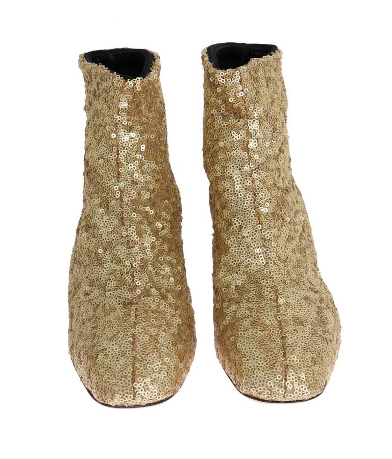 Gold Sequined Leather Ankle Boots