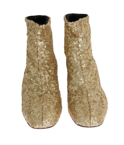 Gold Sequined Leather Ankle Boots