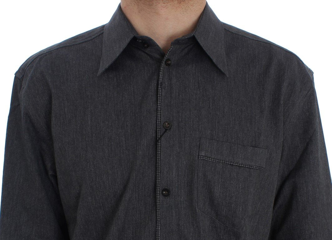 Gray Casual Cotton Blend Shirt