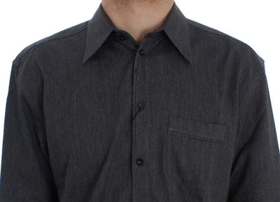Gray Casual Cotton Blend Shirt