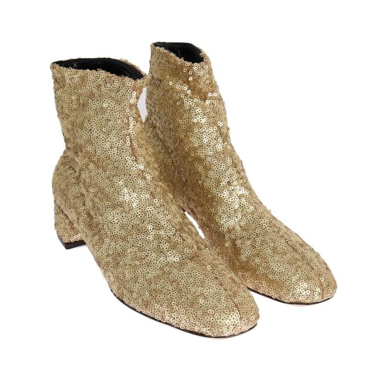 Gold Sequined Leather Ankle Boots