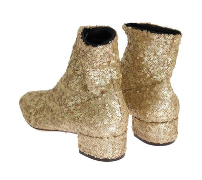 Gold Sequined Leather Ankle Boots