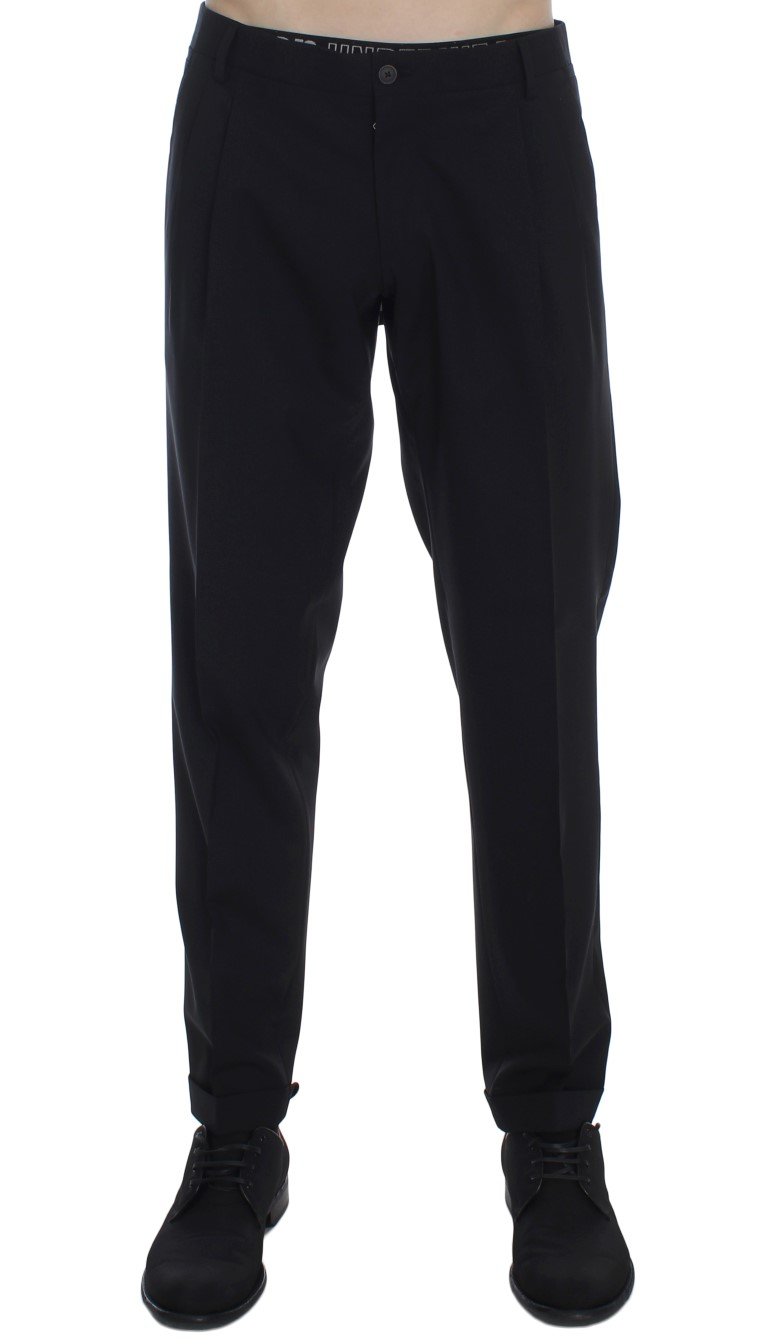 Black Wool Stretch Formal Slim Fit Dress Pants