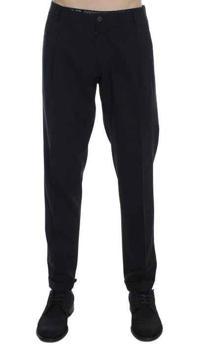Black Wool Stretch Formal Slim Fit Dress Pants