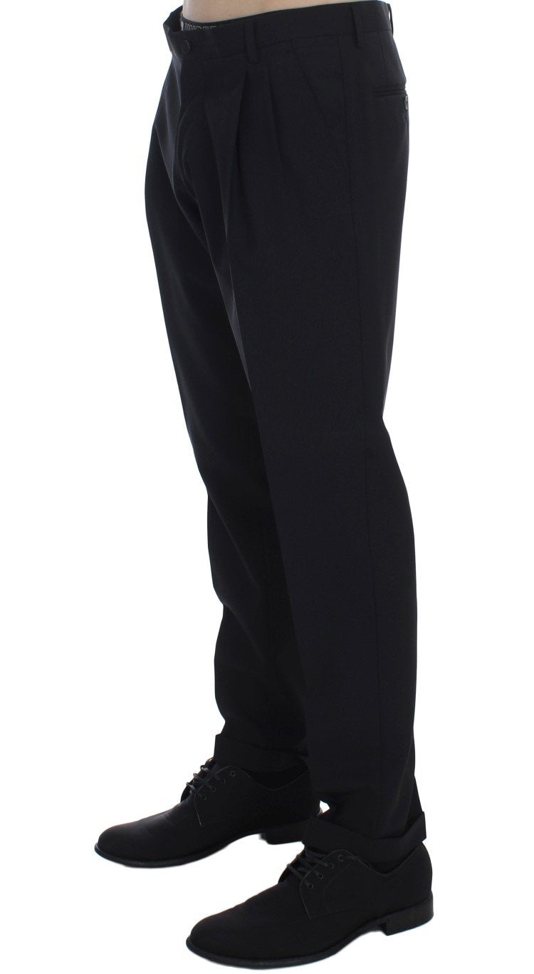 Black Wool Stretch Formal Slim Fit Dress Pants