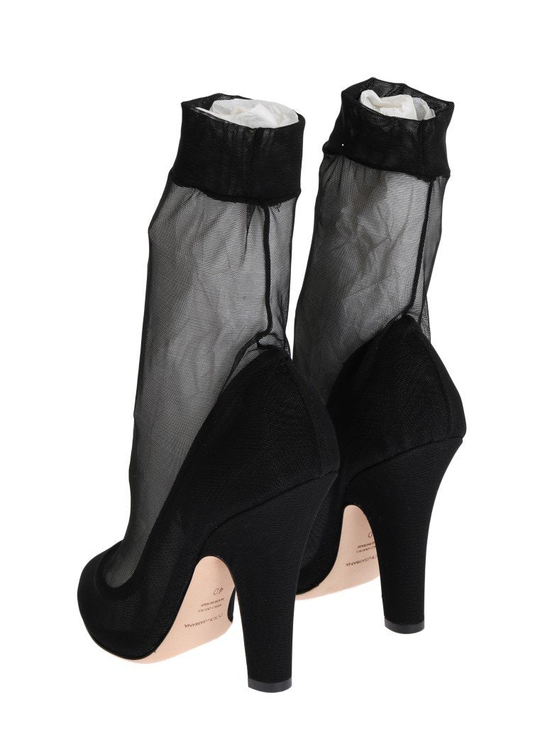 Black Nylon Transparent Socks Classic Pumps