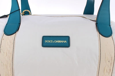 White nylon unisex boston bag