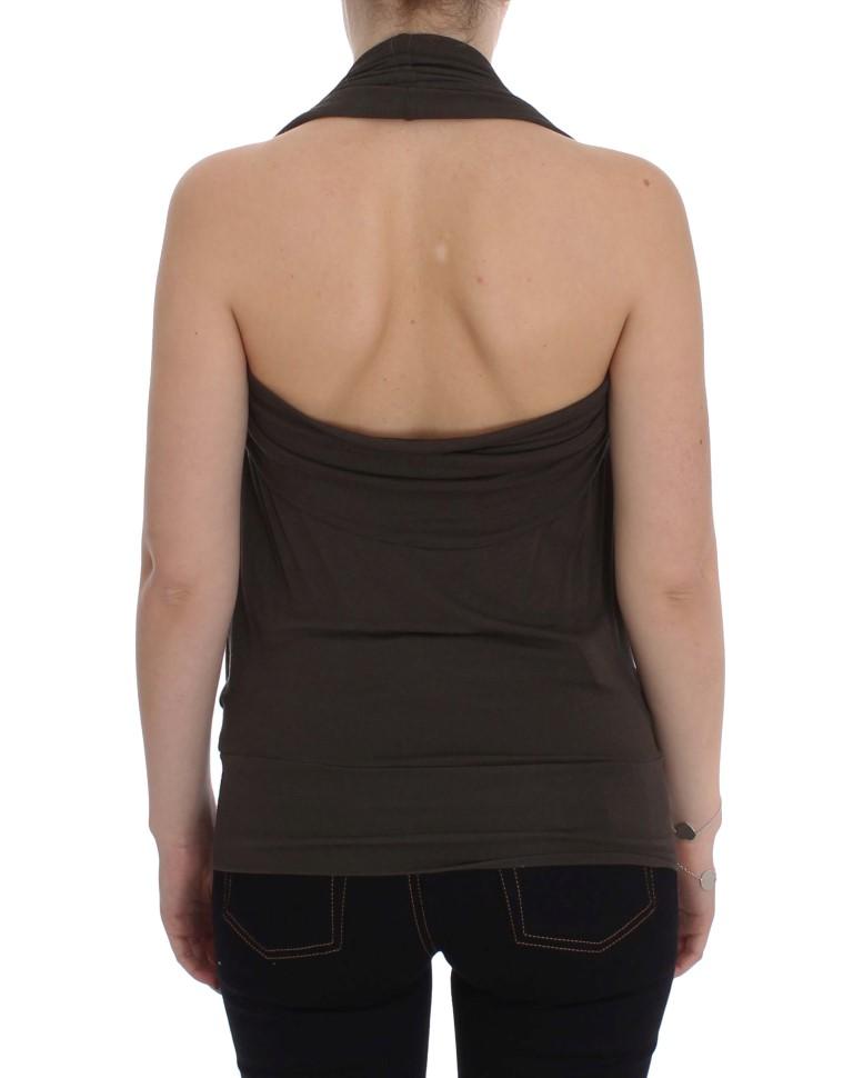 Brown Stretch Sleeveless Blouse