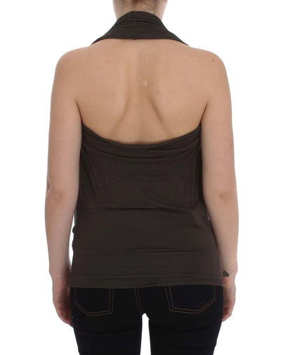 Brown Stretch Sleeveless Blouse