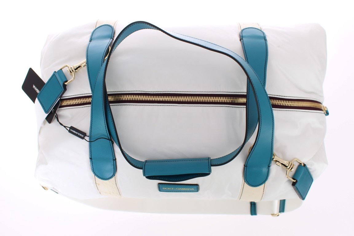 White nylon unisex boston bag