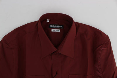 Red Cotton Stretch SICILIA Dress Shirt