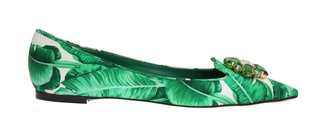 Green Banana Leafs Crystal Flats Ballet Shoes