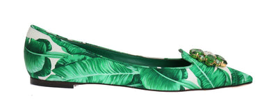 Green Banana Leafs Crystal Flats Ballet Shoes