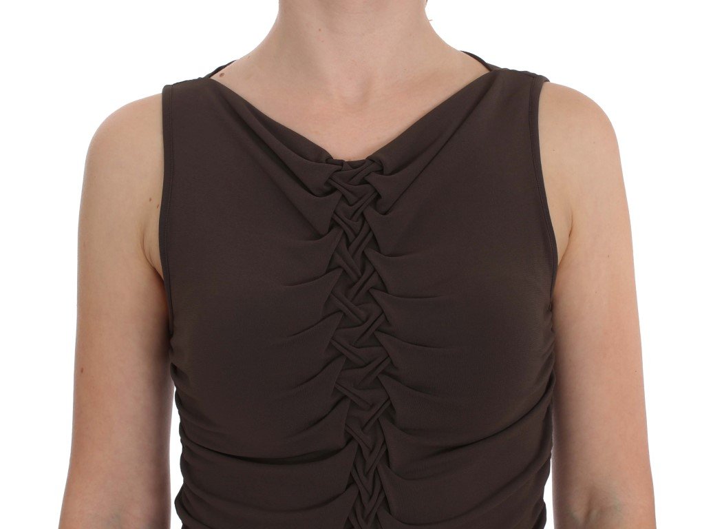 Brown Stretch Sleeveless Blouse