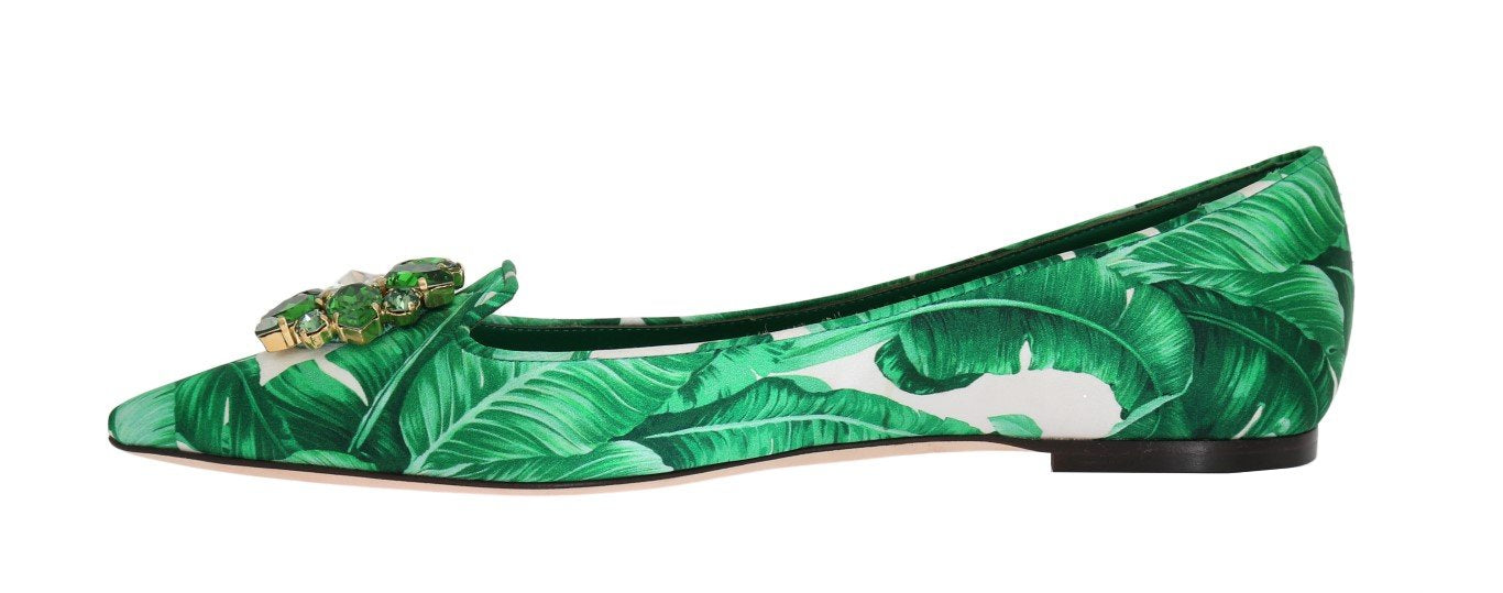 Green Banana Leafs Crystal Flats Ballet Shoes
