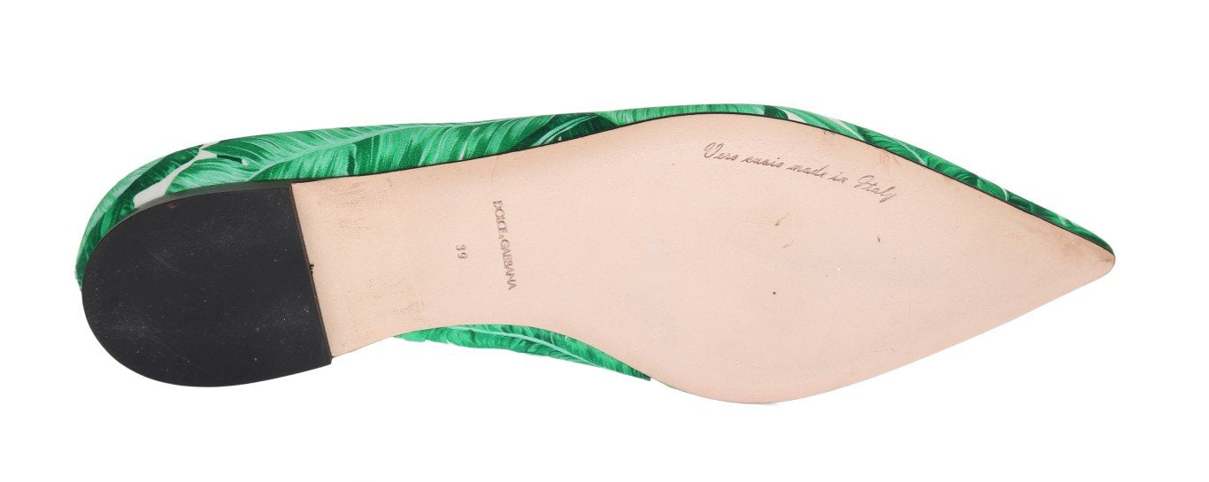 Green Banana Leafs Crystal Flats Ballet Shoes