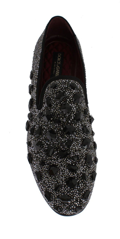 Black Suede Crystal Strass Loafers