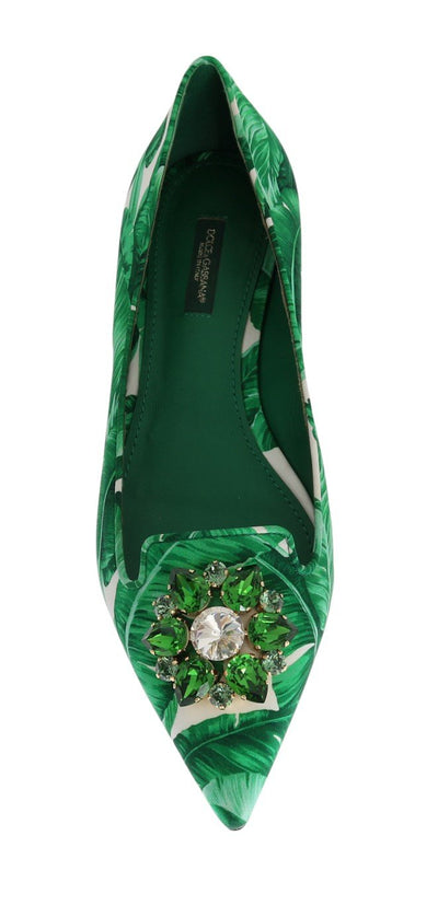 Green Banana Leafs Crystal Flats Ballet Shoes