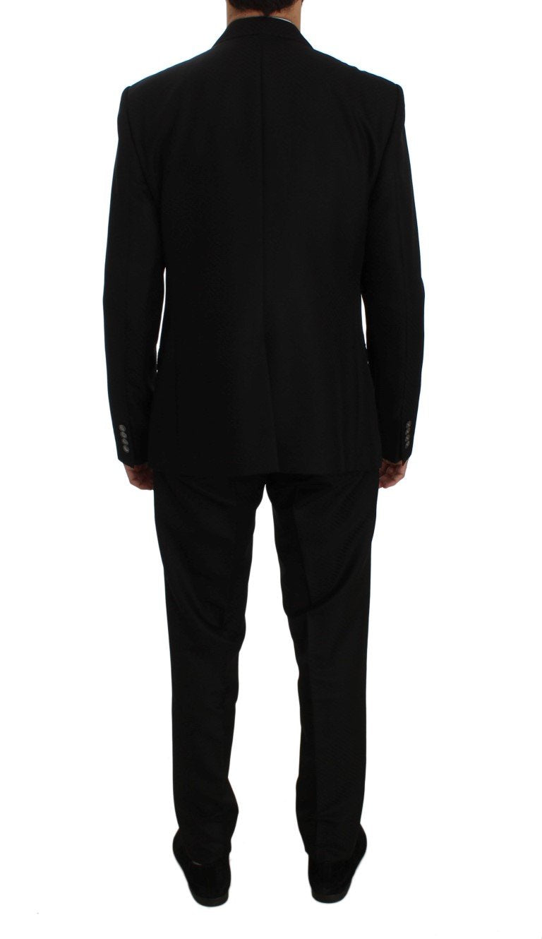 Black Wool Silk Slim Fit 3 Piece Suit