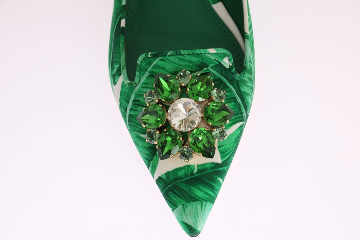 Green Banana Leafs Crystal Flats Ballet Shoes