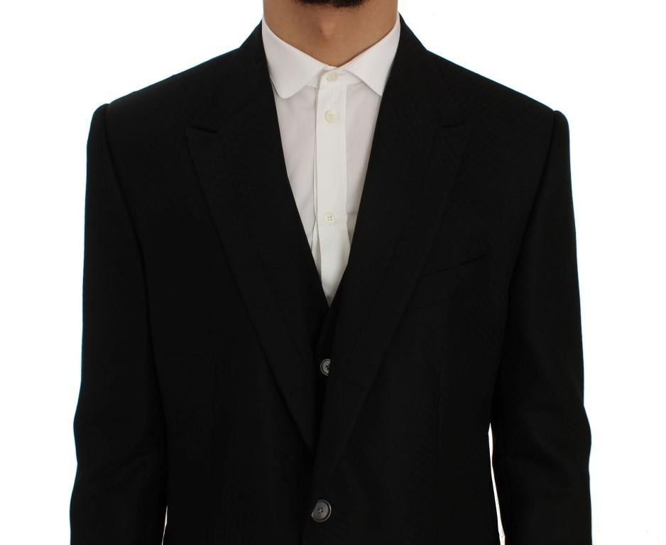 Black Wool Silk Slim Fit 3 Piece Suit