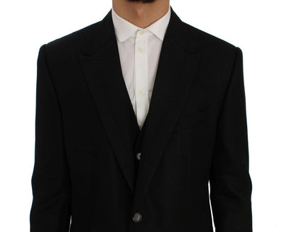 Black Wool Silk Slim Fit 3 Piece Suit